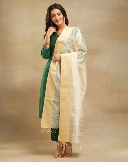 Natural Cotton Silk Blend Maheshwari Dupatta