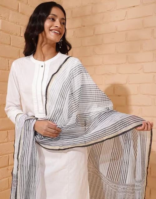 Natural Cotton Silk Blend Hand Block Printed Dupatta