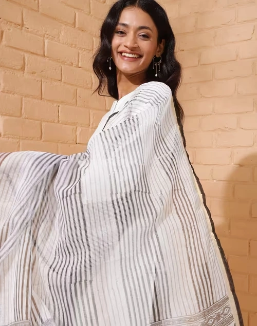 Natural Cotton Silk Blend Hand Block Printed Dupatta 4 Natural Cotton Silk Blend Hand Block Printed Dupatta