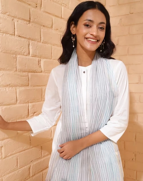 Natural Cotton Silk Blend Hand Block Printed Dupatta