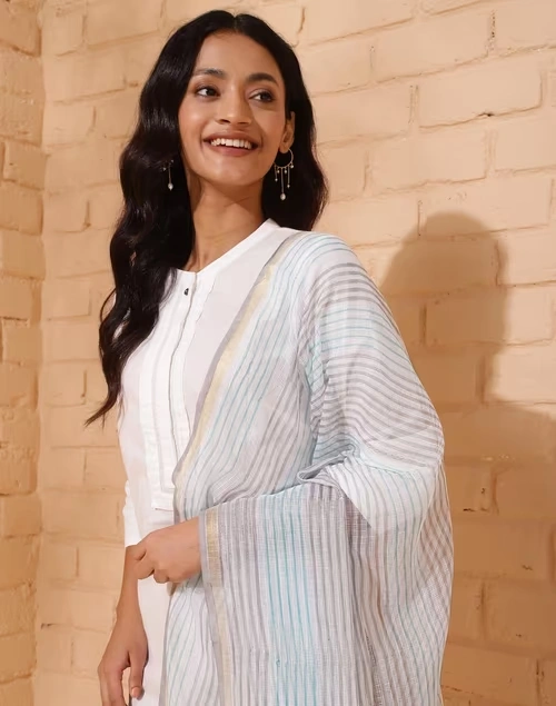 Natural Cotton Silk Blend Hand Block Printed Dupatta 4 Natural Cotton Silk Blend Hand Block Printed Dupatta