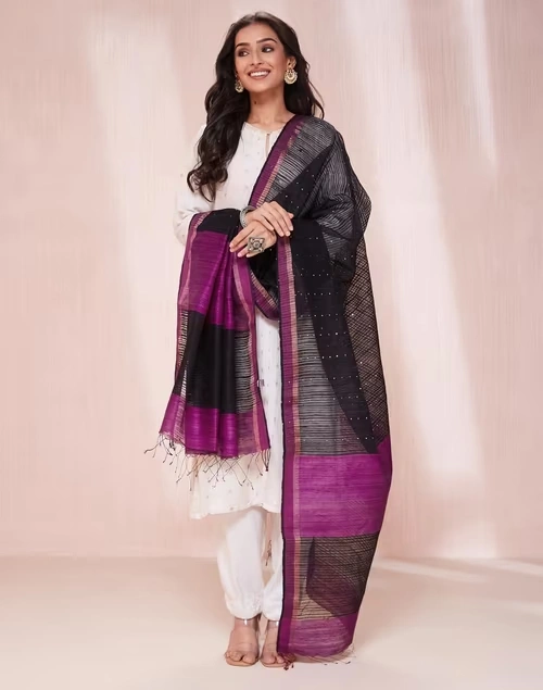 Black Silk Blend Woven Dupatta