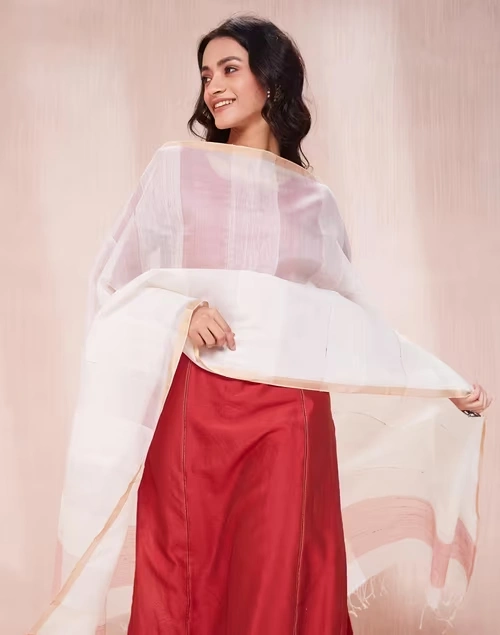 White Cotton Silk Blend Woven Dupatta