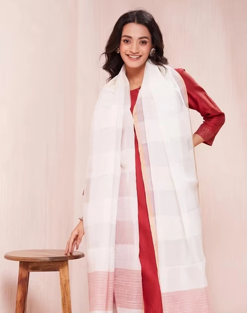 White Cotton Silk Blend Woven Dupatta 3 White Cotton Silk Blend Woven Dupatta