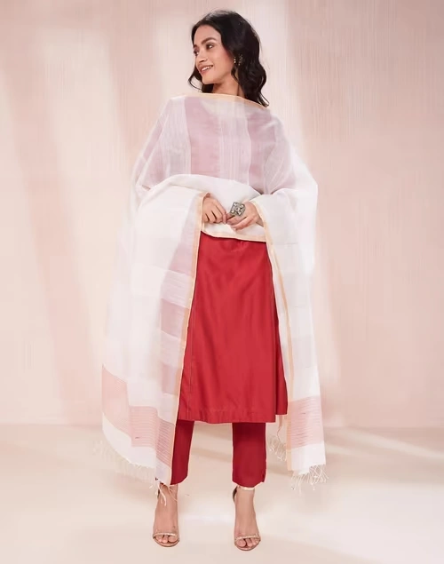 White Cotton Silk Blend Woven Dupatta 4 White Cotton Silk Blend Woven Dupatta