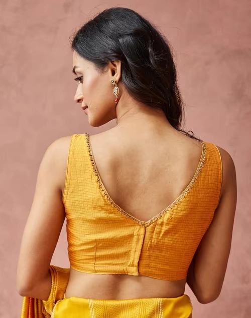 Mustard Cotton Silk Blend Embroidered Stitched Blouse