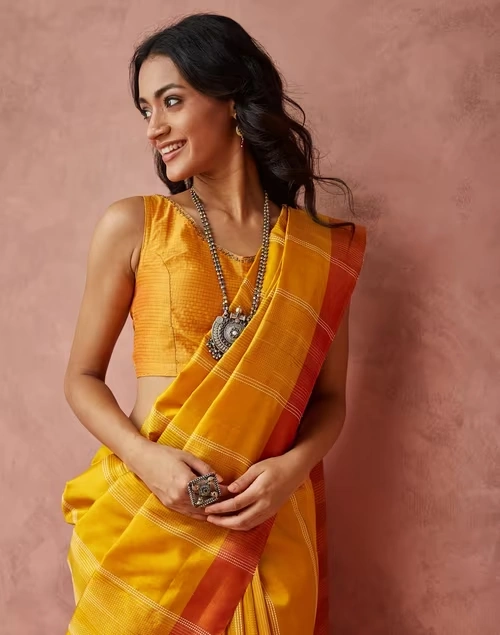 Mustard Cotton Silk Blend Embroidered Stitched Blouse
