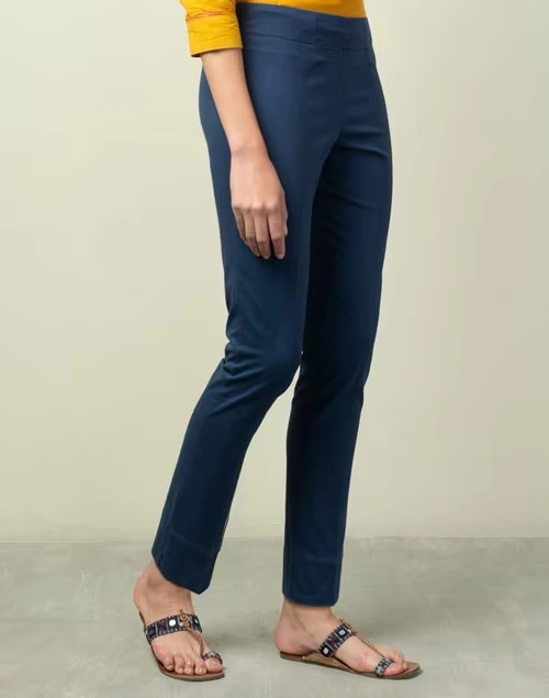 Blue Cotton Full Length Formal Slim Stretch Pant 3 Blue Cotton Full Length Formal Slim Stretch Pant