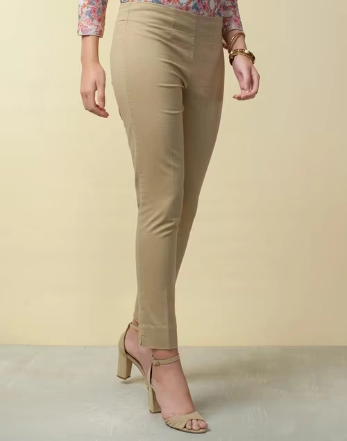 Beige Cotton Full Length Formal Slim Stretch Pant 3 Beige Cotton Full Length Formal Slim Stretch Pant