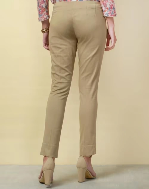 Beige Cotton Full Length Formal Slim Stretch Pant 4 Beige Cotton Full Length Formal Slim Stretch Pant