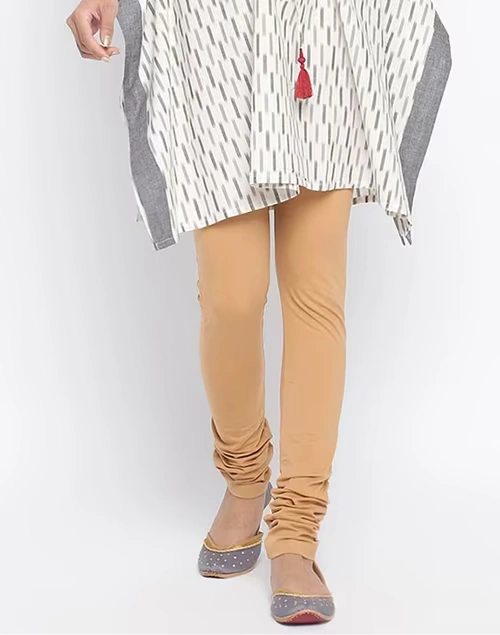 Beige Cotton Full Length Churidar