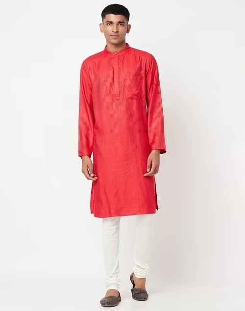 Viscose Tussar Zari Striped Long Kurta