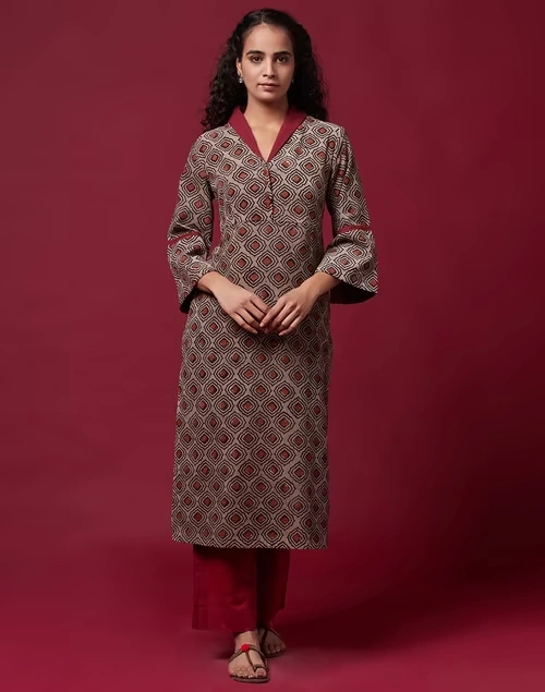 Cotton Corduroy Printed Long Kurta