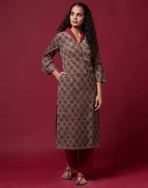 Cotton Corduroy Printed Long Kurta 3 Cotton Corduroy Printed Long Kurta