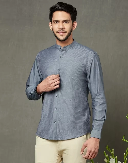 Grey Cotton Slim Fit Shirt