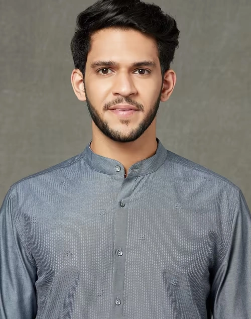 Grey Cotton Slim Fit Shirt