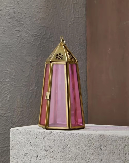 Pink Cutwork Glass Hanging Lantern