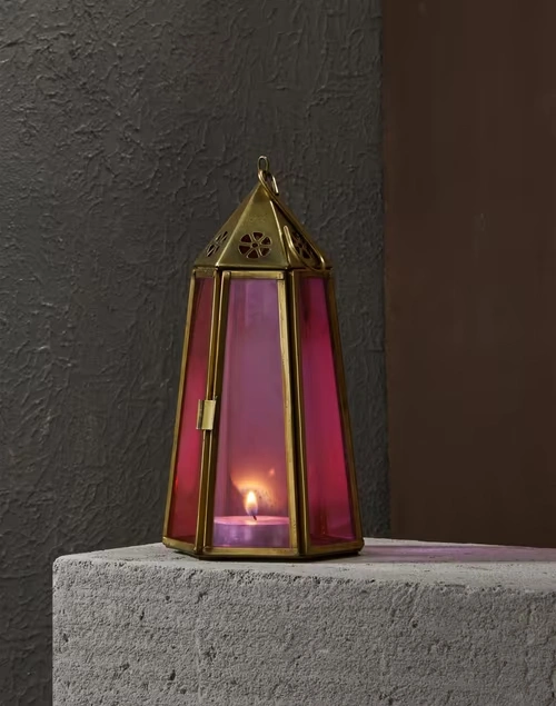 Pink Cutwork Glass Hanging Lantern