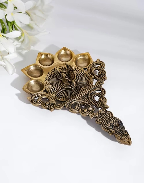Brass Mehnoor Casted Peacock Oil Lamp