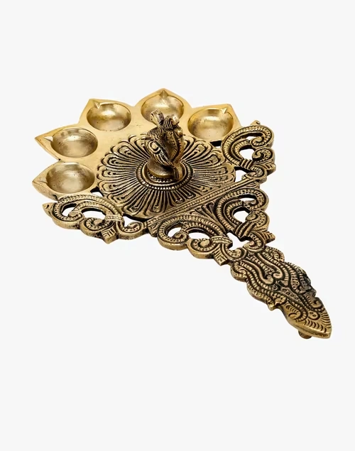 Brass Mehnoor Casted Peacock Oil Lamp