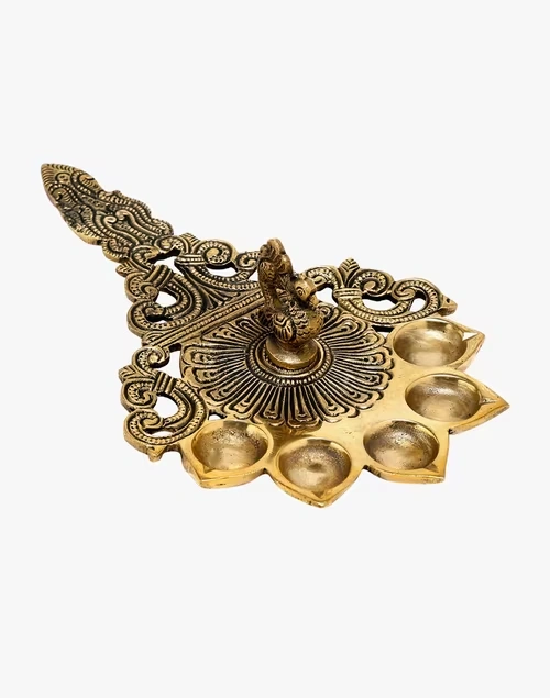 Brass Mehnoor Casted Peacock Oil Lamp