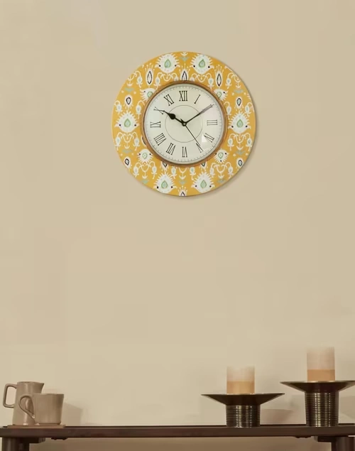 Yellow Jagrati Painted Wood Wall Clock