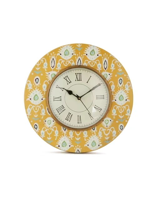 Yellow Jagrati Painted Wood Wall Clock