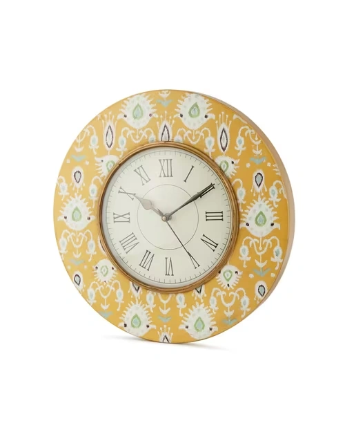 Yellow Jagrati Painted Wood Wall Clock