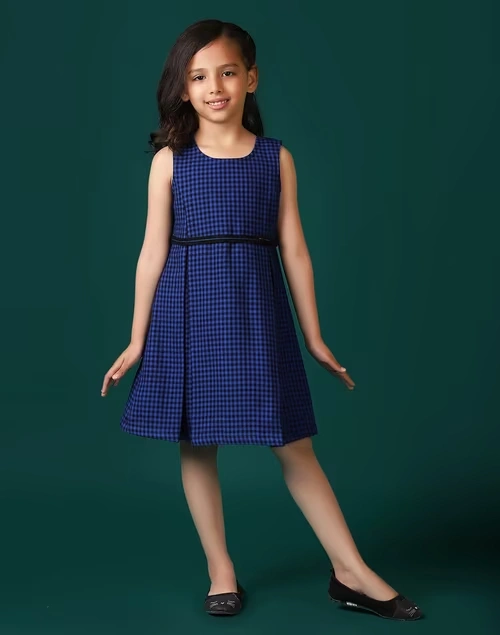 Blue Wool Tweed Woven Dress