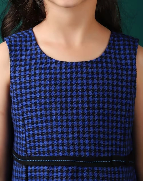 Blue Wool Tweed Woven Dress