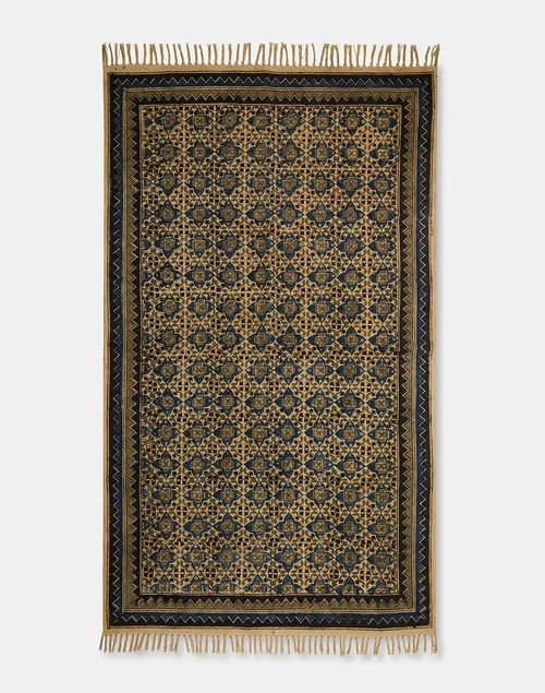 Blue Kalamkari Printed Cotton Dhurrie