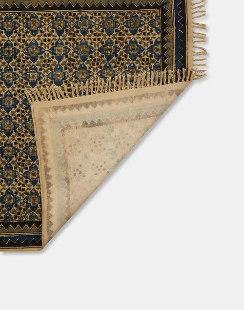 Blue Kalamkari Printed Cotton Dhurrie