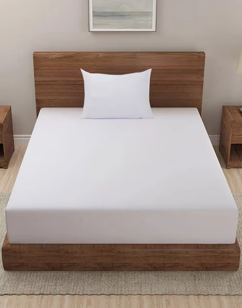 White Cotton Single Bed Sheet Set With 1 Pillow Cover