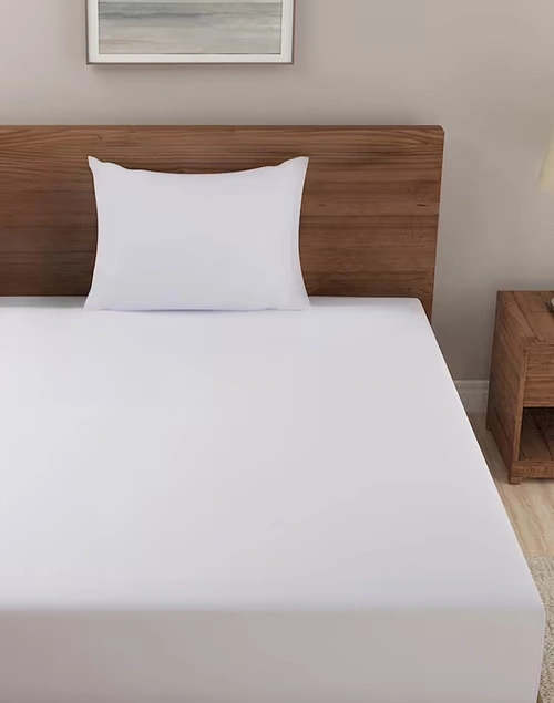 White Cotton Single Bed Sheet Set With 1 Pillow Cover