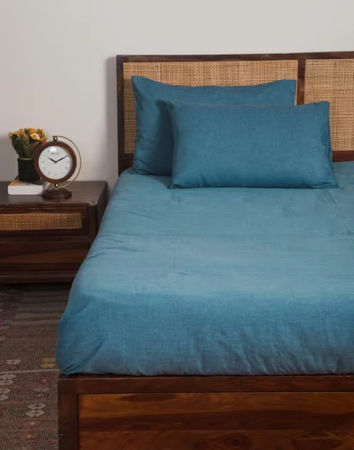 Navy Chambray Cotton Pillow Cover | Set of 2