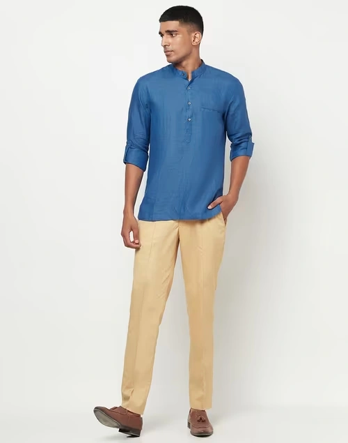 Blue Linen Slim Fit Mid Placket Shirt 4 Blue Linen Slim Fit Mid Placket Shirt