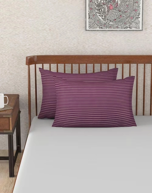 Purple Nile Stripe Cotton Pillow Cover | Set of 2
