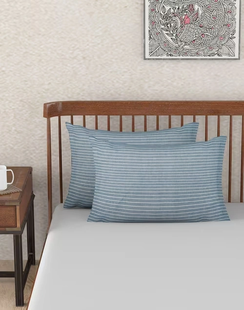 Navy Nile Stripe Cotton Pillow Cover | Set of 2