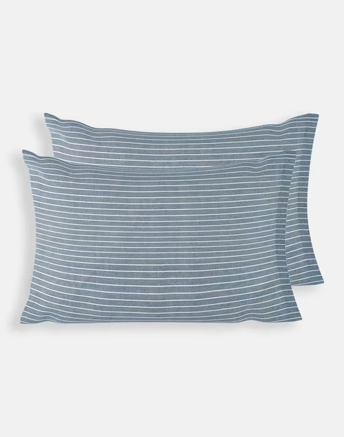 Navy Nile Stripe Cotton Pillow Cover | Set of 2