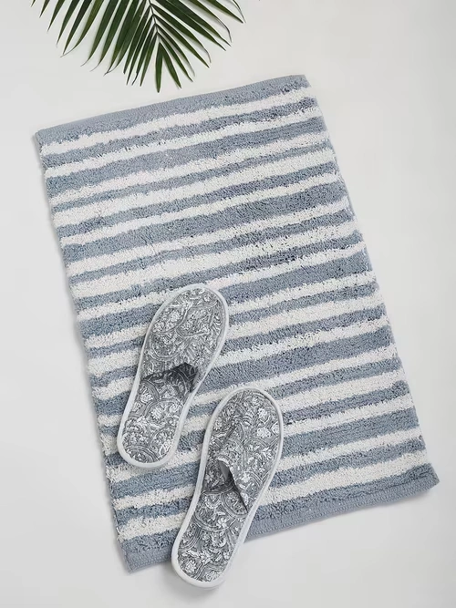 Grey Pranay Cotton Woven Bathmat