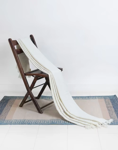 Off White Acrylic Woven Boucle Throw