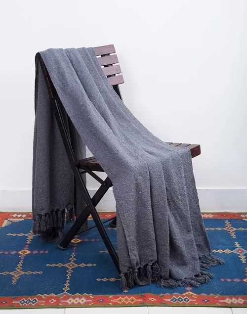 Grey Acrylic Woven Boucle Throw
