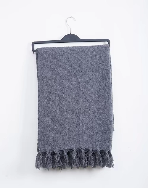 Grey Acrylic Woven Boucle Throw