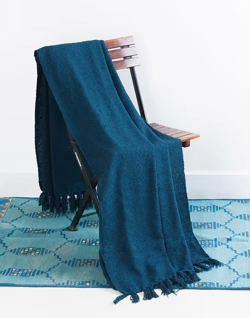 Blue Acrylic Woven Boucle Throw