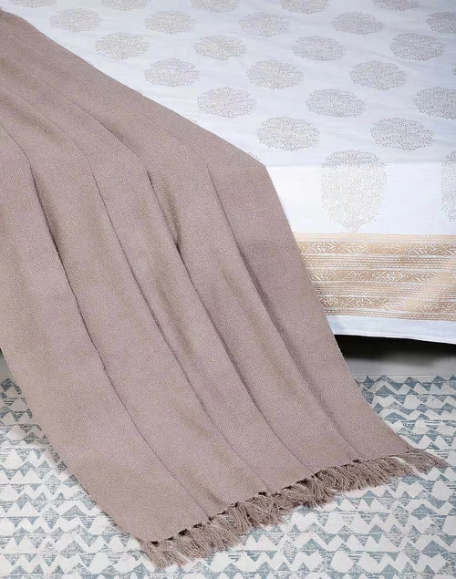 Brown Acrylic Woven Boucle Throw