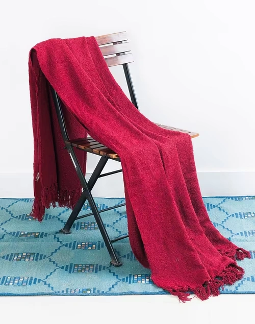 Maroon Acrylic Woven Boucle Throw