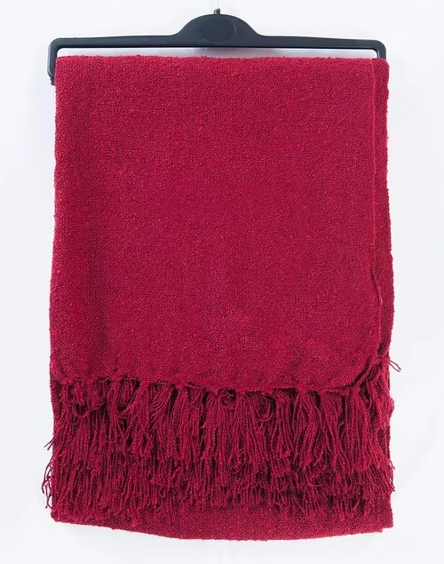 Maroon Acrylic Woven Boucle Throw