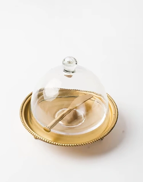 Antique Brass Paridhi Glass Butter dish 4 Antique Brass Paridhi Glass Butter dish