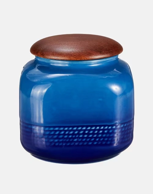 Arsa Ceramic Jar With Lid-Blue