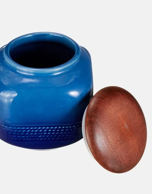 Arsa Ceramic Jar With Lid-Blue